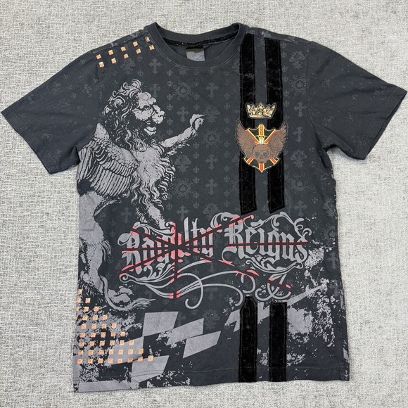 Raw Blue Other - Raw Blue T Shirt Mens XL Black Y2K Lion Royalty Reigns‎ Grunge Skull Wings